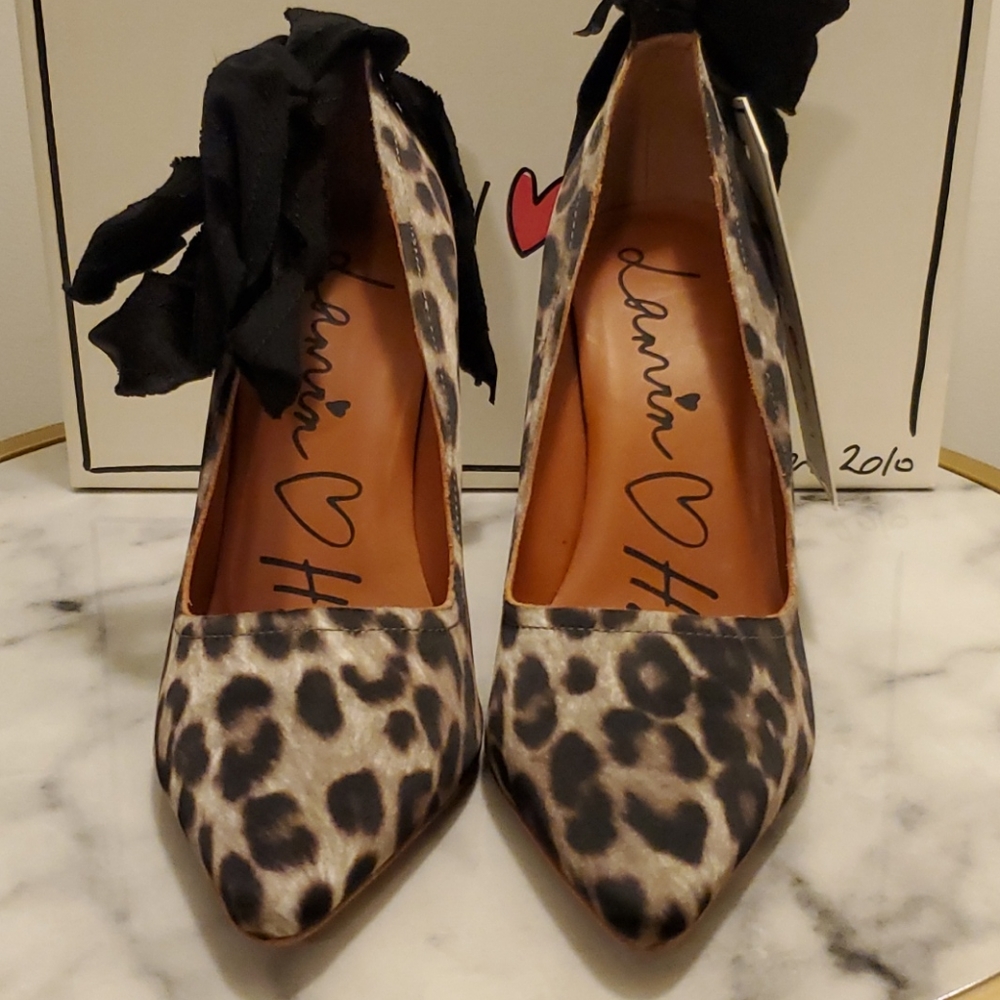 Lanvin x H&M leopard crystal tie heels